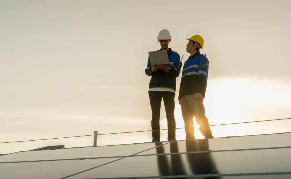 Two men working on a construction site